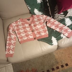 Art Class Pink and White Houndstooth Cardigan